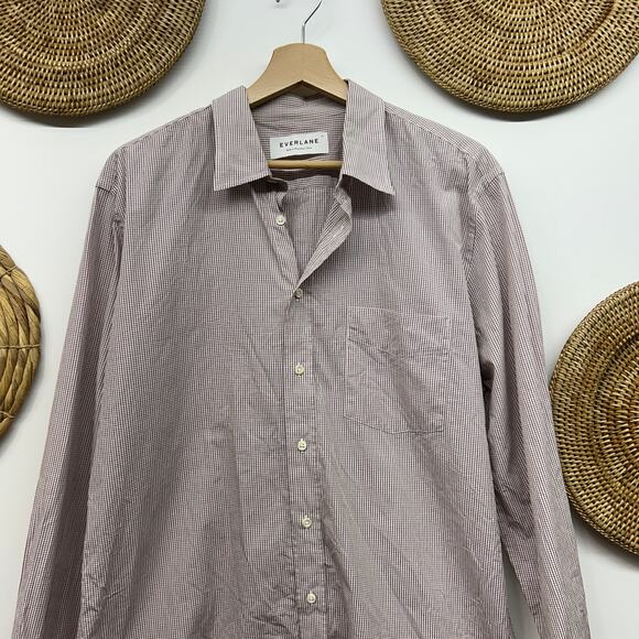 Everlane Long Sleeve Button Down Shirt Mens XL Cotton Striped Red Cream Preppy - Picture 4 of 8